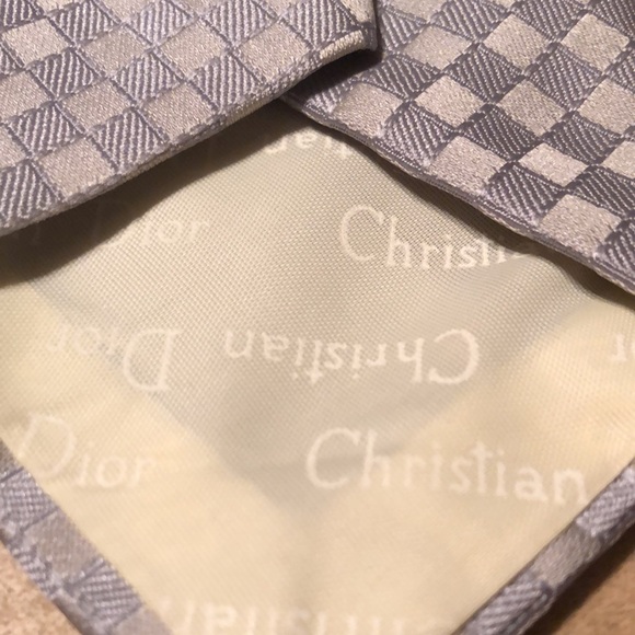 Vtg CHRISTIAN DIOR cravates LOGO Classic Luxe Paris NewYork Gray Diag Square NEW - Picture 12 of 16